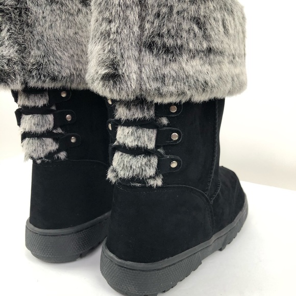 Rampage Albie Mid Calf Boots Black Faux Fur Sz 6 - Picture 3 of 8